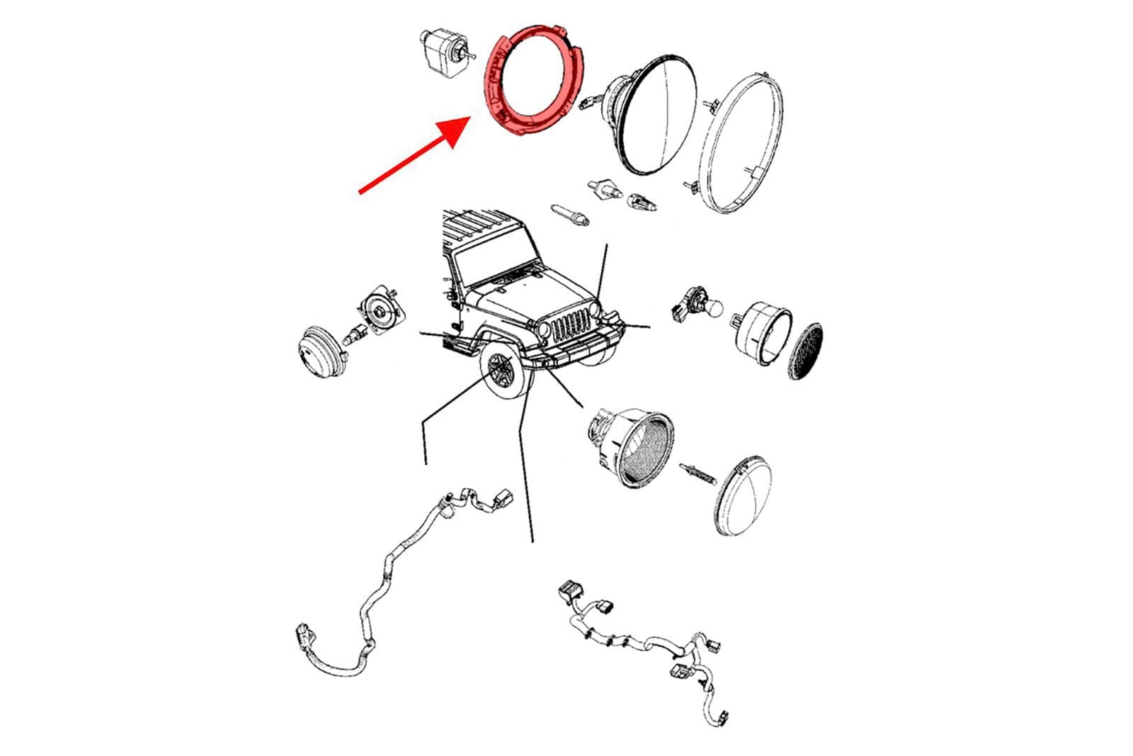 Led fényszóró 7 beépítő keret Jeep JK bal 2