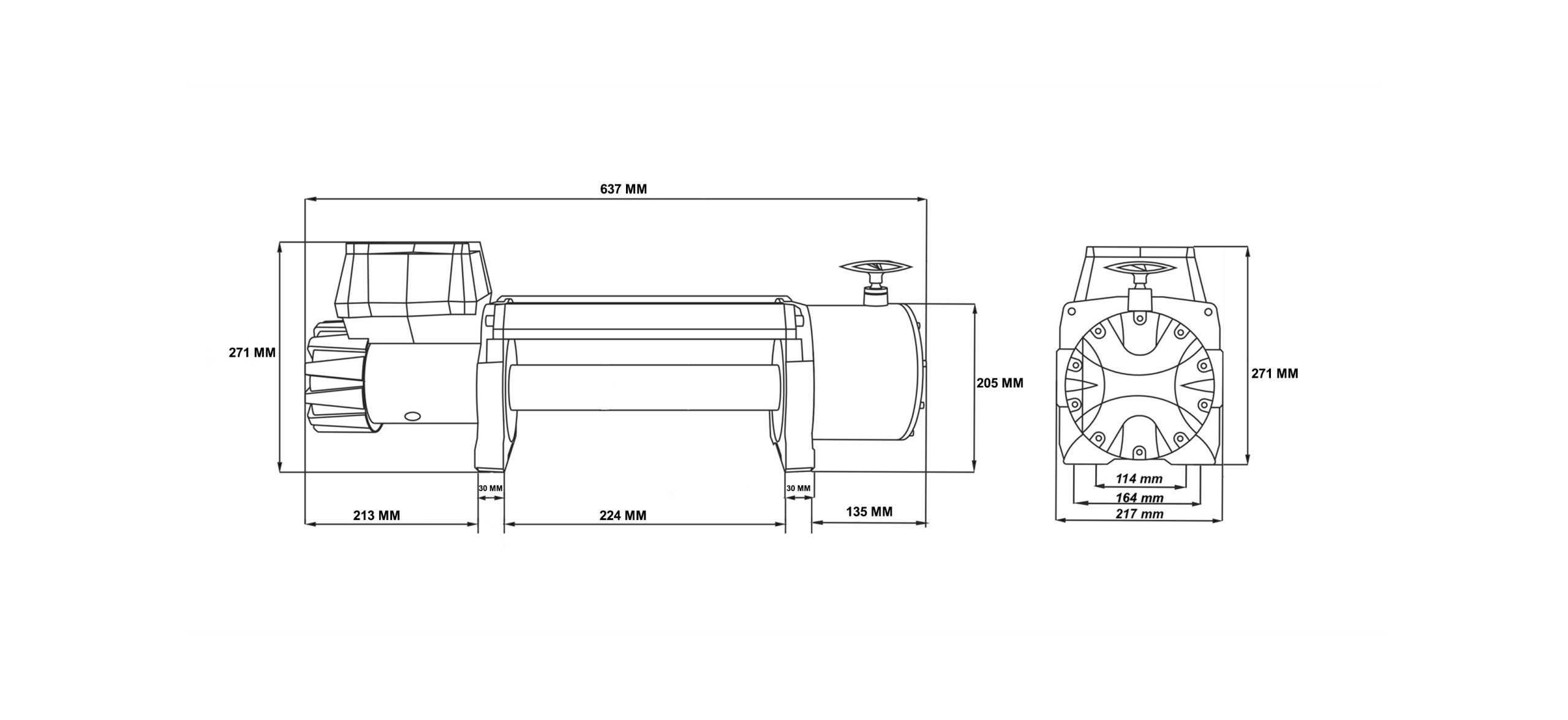DWT42000HDL Dragon Winch csörlő méret